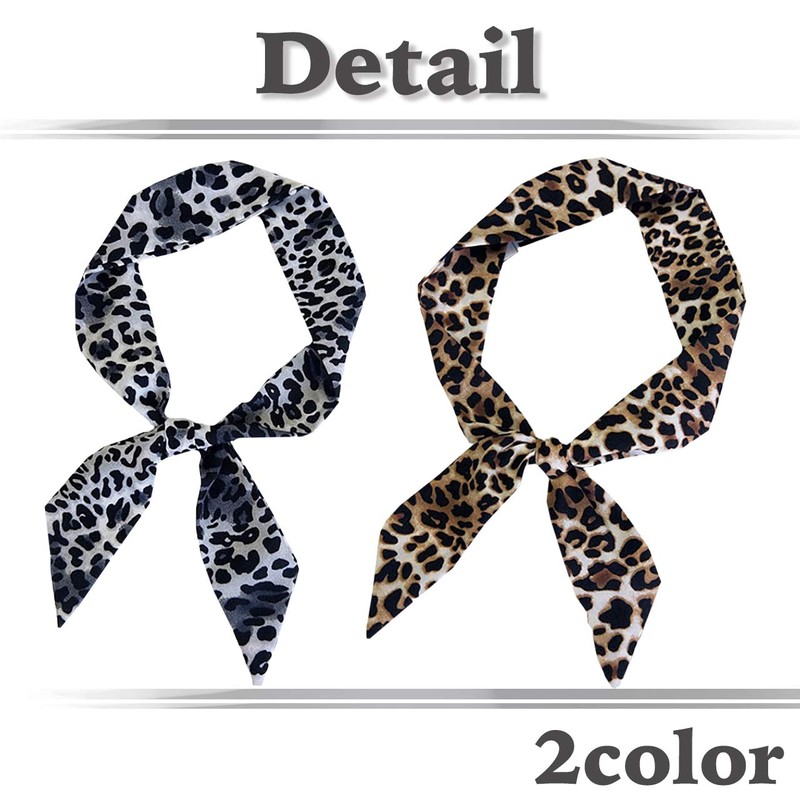 WHITE FANG MA020 Women's Scarf, Stole, Leopard Pattern, Stylish, Ribbon