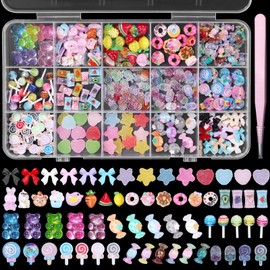3D Candy Acrylic Nail Charms, Multi Color Cartoon Cute Gummy Bear Fruit Lollipop Candy Donut Pastry Ice Cream Heart Star Bows Nail Art Charms for Nail Art DIY Crafts Accessories