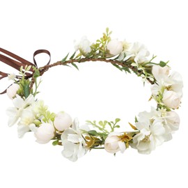 KorViSHOW White Flower Crown Headband - Artificial Rose Flower Headband Boho Bridal Floral Headpiece for Women Girls Renaissance Birthday Wedding Vacation Festivals Party Photo Props