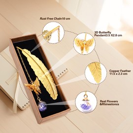 Ditind Metal Butterfly Eternal Flower Bookmark, 3D Pendant, Vintage Metal Feather, 1 Piece, BOOKMARK, Alloy Metal