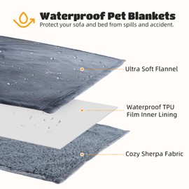 Nobleza Waterproof Dog Blanket, 100x75cm Dog Blankets Washable for Medium Dogs and Cats, Reversible Soft Plush Fleece Pet Blanket, Kitten Puppy Throw, Dog Sofa Cover Protector, Grey