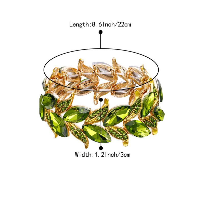 BriLove Wedding Bridal for Women Marquise-Shape Leaf Stretch Bangle Peridot