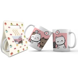 Taza Gatos Meaw Love Cat Blister Para Regalo San Valentín                                                                                             