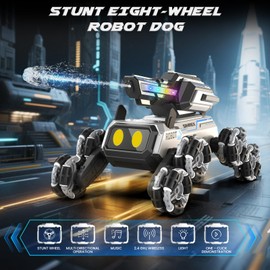 SIMREX Robot Dog RC Stunt Car Toys - Gesture Sensing Remote Control car with Mecanum Wheels, LED Eyes, 3 Sound Effects,Water-Shooting Turret & RGB Lights,Birthday Gift for Kids Boys Girls