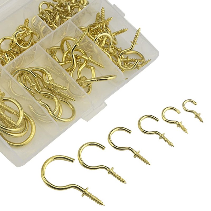 WMYCONGCONG 75pcs Screw Hooks Copper Plated Screw Hooks Wall Hanging