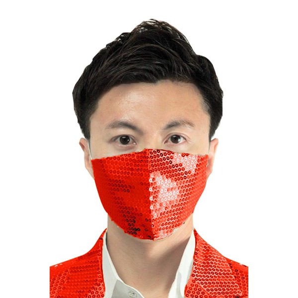 3D Sequin Mask, Cloth Mask, Washable, Unisex, Prevents Ear Pain, Mask 27msk11, red