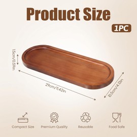 1 Pcs Oval Wooden Tray, Solid Acacia Wood Serving Platter