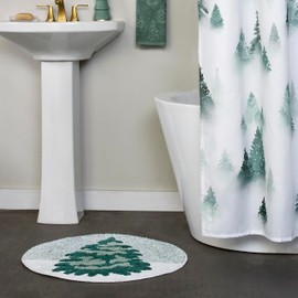SKL Home Christmas Winter Pines 100% Cotton Rug, Plush & Absorbent, Slip-Resistant, Green