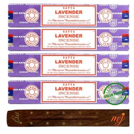Original Satya Nag Champa Lavender Incense Sticks | with M&J incense sticks holder | x4 pack | for Aromatherapy, Spa, Yoga, Weddings, Meditation, Healing, Positivity and Relaxation