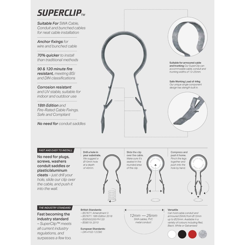 LINIAN Fire Clips (Super Clip), 15-18mm, Black, Pack of 25