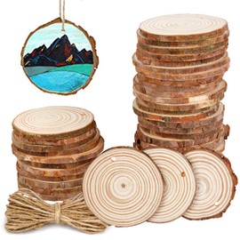 Colovis 100Pcs Natural Wood Slices,2.4-2.8 Inches Craft Wood Kit Unfinished Wooden Ornaments Predrilled with Holes for Crafts DIY Holiday Wedding Party Home Decor