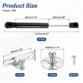 uxcell 4Pcs Lid Support Hinges, 8 Inch 20N Gas Struts Soft Close Folding Lid Stay Hinges Lift Support Slow Lowering Pneumatic Lid Buffer for Cabinet Closet Wardrobe, Black