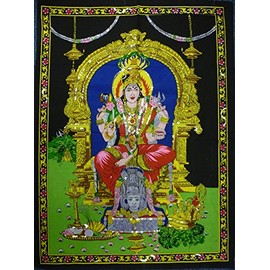 Pilgrims Fair Trade Sequin Cotton Shrine Picture Wall Art Hindu God Karumariamman 80 x 110 cm