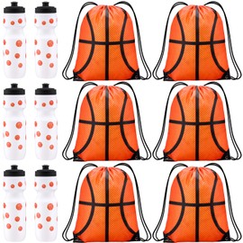 Talltalk Basketball Party Favors 24 oz Basketball Water Bottle Gift for Basketball Team with Drawstring Bag Basketball Tumbler Cup Sports Themed Accessories for Event Gift Supplies(12 Pcs, Basketball)