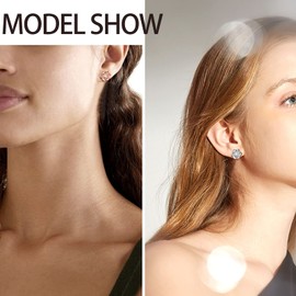 Cute Rose Stud Earrings Simulated Diamond Flower Earrings Stud for Wedding Engagement Bridesmaid Gift 925Sterling Silver Rose Flower Earrings Stud Elegant Jewelry for Women Girls Valentind Day FE0142W