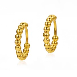 Tiny Round Huggie Hoop Earrings for Women Girls Surgical Stainless Steel Small Minimalist Circle Ball Stud Hoops Earring Hypoallergenic Jewelry Holiday Party Mother's Day Gifts (Gold), 14MM, Metal, No