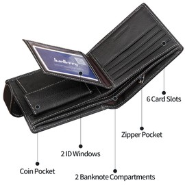 LEEXTON Men's Leather Wallet with RFID Protection, Genuine Leather Wallet with Coin Compartment, 6 Compartments for Credit Cards, Money Bag, Men, coffee, Modern