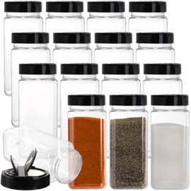 Hacaroa 16 Pack 20 Fl Oz Plastic Spice Jars with Shaker/Pourer Lids, Square Large Empty Seasoning Containers Clear Spice Bottles for Dry Food, Condiments, Herbs, Powders