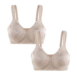 Bras for Women Ultra Soft Wire Free Comfortable Bra Full Coverage Plus Size Minimizer Non Padded 2 Pack Beige 38G
