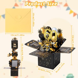 60th Pop Up Birthday Cards for Women Greeting Birthday 3D Pop Up Black Gold Greeting Card with Note and Envelope for Mom Aunt Wife (60th)