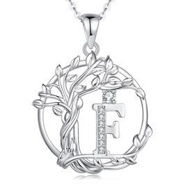 FANCIME Tree of Life Letter Chain Women's 925 Sterling Silver A-Z Alphabet Initials Pendant Necklace Jewellery Gifts for Women Girls Chain Length: 40 + 5 cm, Sterling Silver, Cubic Zirconia
