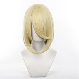 Eileen Cosplay 15.7 inches (40 cm) Light Gold Fluffy Hair Wig Universal Cosplay Red Wig Unisex Heat Resistant Event Wig Net Included