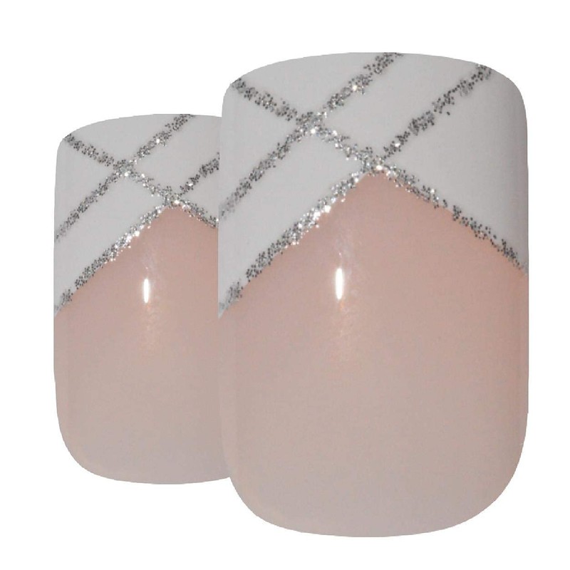 Bling Art False Nails French Manicure Gel Glitter Flower Glossy