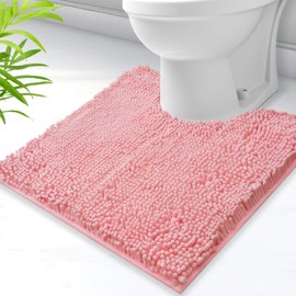 AINAHYVA Toilet Rugs U-Shaped,Super Absorbent Chenille Bathroom Rugs and Strong PVC Non-Slip Backing for Toilets Rug Set,Machine Washable,Bath Mats for Bathrooms,20"x 20",Pink