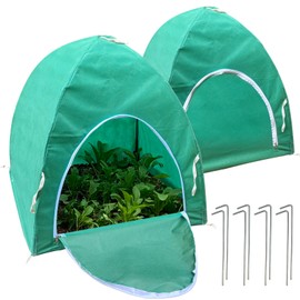 Plant Covers Freeze Protection, Rifny 23 x 23 x 23 inch Shrub Rose Bush Covers for Winter Outdoor Plants, Frost Cloth with Zipper Steel Stakes Protecting Potted Plants from Deer Rabbit Chicken (2 PCS)