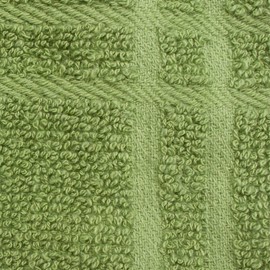 Ritz Premium 100% Cotton Solid and Multi Check Kitchen Tie Towel, Absorbent, Super Soft, and Fast Drying Hang Towel, Set of Two, Cactus Green