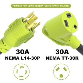AOWEITOUR 4 Prong 30 Amp RV Generator Adapter Cord,NEMA L14-30P Twist Lock Male Plug to NEMA TT-30R Female,Outdoor Ower Equipment Suitable for RV Trailer Camper,STW 10 AWG,ETL Listed (12 Inch)