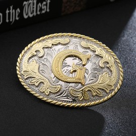 HUABOLA CALYN Western Belt Buckle Initial Letters ABCDEFG to Y-Cowboy Rodeo Gold Large Belt Buckle for Men and Women (G)