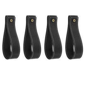 sourcing map 4pcs Artificial Leather Curtain Rod Holder 1 x 4.7 Inches Wall Hanging Straps Curtain Rod Hook Brackets Hangers with Screws for Home Bathroom Kitchen Bedroom, Black