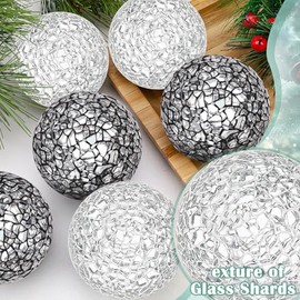 Bolas decorativas para centros de mesa, 6 unidades de 2.4 pulgadas, color plateado y negro, para decoración del hogar, decoración de mesa, rellenos de jarrones, centros de mesa de boda