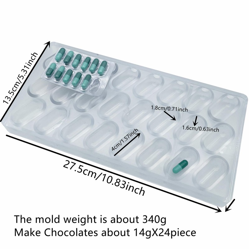 24 Cups 1.6Inch Large Capsule Shape Oval Chocolate Mold Polycarbonate