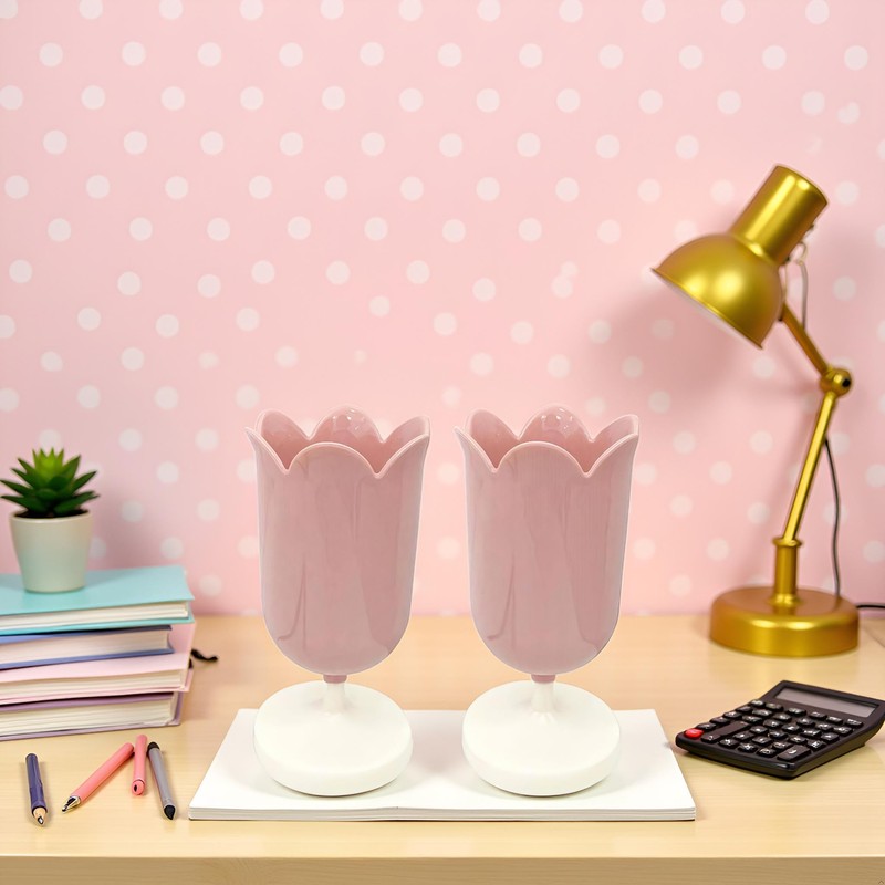 Htppzjr 2Pcs Pen Holder for Desk, Plastic Tulip Pen Holder