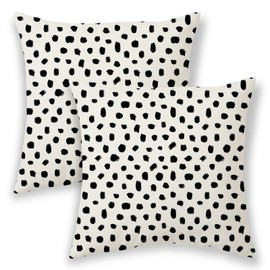 BETGINY Polka Dot Pillow Covers 16x16, Boho Outdoor Decorative Throw Pillow Covers, Rustic Black Cream Decor Cushion Covers 2 Pcs Farmhouse Square Linen Pillowcase for Home Car Bed