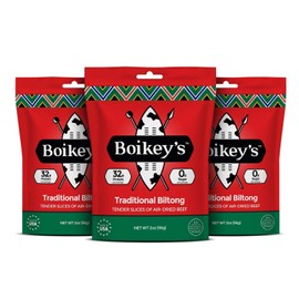 Boikeys Biltong South African Style Beef Jerky - Traditional Flavor - Gluten Free - Zero Sugar Keto Friendly - 16g Protein - Premium Round Roast Beef Cuts - Naturally Cured - 2 oz (3 Pack)