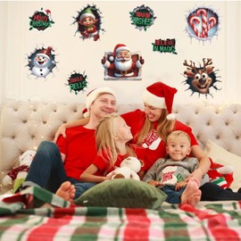TOARTi 3D Christmas Wall Sticker 3D Merry Christmas Wall Decals Christmas Snowman Decal Xmas Holiday Decoration Christmas Party Supplies Christmas Santa Claus Sticker