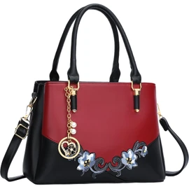 KKXIU 3 Zippered Compartments Purses and Handbags for Women Top Handle Satchel Shoulder Ladies Bags, D-black Red Flower, Medium