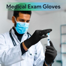 Medical Exam Black Nitrile Gloves Large 1000 Count - 3 Mil Powder and Latex Free Disposable Gloves - Case of 10 Boxes of 100 Medical Gloves