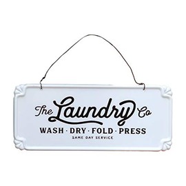 Laundry Co. Small Hanging Vintage Farmhouse Metal Sign for Laundry Room Decor