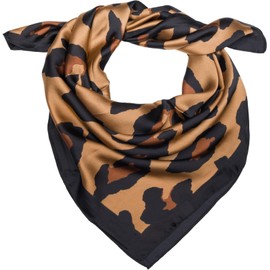 styleBREAKER Scarf with Leopard Animal Print Pattern, Square Scarf with Coloured Edge, Silky Soft and Versatile, 70 x 70 cm, Women's Headscarf Bandana Accessory, brown-black, Unit size