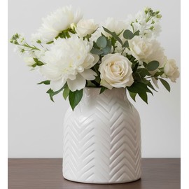 hjn Jarrón blanco para flores de cerámica para decoración, jarrón decorativo moderno, jarrones para tu cocina, oficina, sala de estar, estantería/repisa, textura blanca (pequeña)