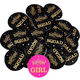 Chinco 26 Pieces Birthday Button Pins for Girl 2 Inch Birthday Squad Pinback Buttons Birthday Badges Party Favors Supplies for Women Girls