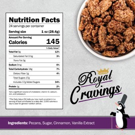 Royal Cravings - Cinnamon Pecans - Sweet & Salty Crunch Snack for Gifting, Sharing & Dessert Topping - 1.5 lb Resealable Bag