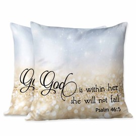 Beabes Pillow Cases Bible Verse Quote God is Within Her She Will Not Fail Pack of 2,Decorative Throw Pillow Covers for Couch Bedroom Living for Girl Boy 18X18 Inch