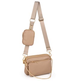 UTO-Small-Crossbody-Bags-for-Women 3 in 1 Multipurpose Cute Shoulder Purse with Detachable Coin Pouch PU Leather Apricot CA