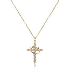 ZIVUYTAQ Crown Cross Necklace for Women 14K Gold Plated Crown Cross Pendant Necklace Simple Diamond Gold Necklaces Faith Cross Jewelry First Communion Necklace(Gold)