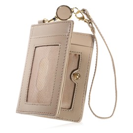 BLUE SINCERE Premium Leather Pass Case with Reel, Genuine Leather, Women's, Large Capacity, Holds 7 Cards, Commuter Pass Holder, Employee ID Holder, Bi-Fold, Middle View Invisible, License Holder